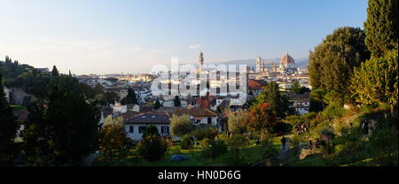 Florence Skyline - Firenze skyline panoramic view from The Rose Garden (Giardino delle rose) - Panavision 2.39:1 format - Tuscany, Italy, Europe Stock Photo