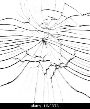 Detail of the shattered glass - cracks and shards -hit glass Stock Photo