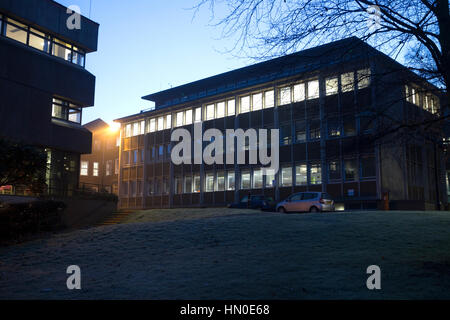 Warwickshire County Council office buildings at dawn, Warwick, UK Stock Photo