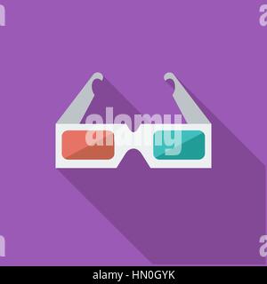 3D glasses icon. Flat vector related icon with long shadow for web and mobile applications. It can be used as - pictogram, icon, infographic element.  Stock Vector