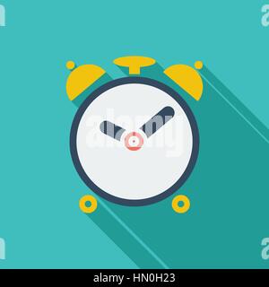 Alarm clock icon. Flat vector related icon with long shadow for web and mobile applications. It can be used as - logo, pictogram, icon, infographic el Stock Vector