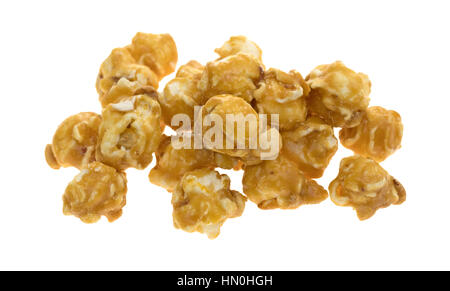 A portion of toffee caramel popcorn with nuts isolated on a white background. Stock Photo