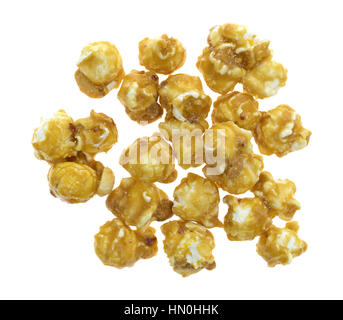 Top view of a portion of toffee caramel popcorn with nuts isolated on a white background. Stock Photo