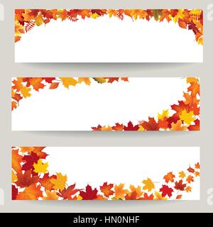 Fall leaves banner set. Swirl autumn leaf background. Nature border decor collection Stock Vector