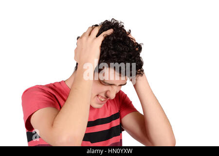 Portrait of a young man worried. Isolated white background. Stock Photo