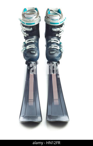 Ski with ski boots isolated on white background. Stock Photo