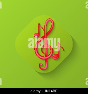 Treble clef icon. Flat. Shadow. Green. Vector illustration for your design Stock Vector
