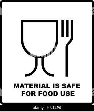 Material is safe for food use icon. Fork and glass simple black sign. Symbol for use in package layout design. For use on cardboard boxes, packages an Stock Vector