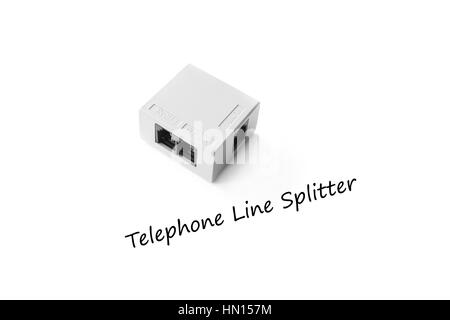 Closed up telephone line splitter isolated on white background Stock Photo