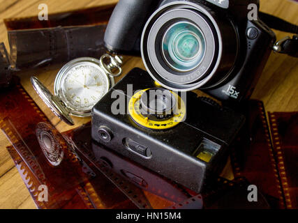 retro camera and pocket watch, concept design Stock Photo