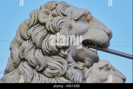 Bridge of Four Lions. 28 metre pedestrian bridge over the Griboedov Canal has 4 cast iron lion sculptures and opened in 1825, St Petersburg, Russia Stock Photo