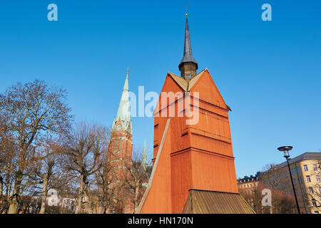 Wooden church in grounds of St John's Church (Johannes Kyrka), Norrmalm, Stockholm, Sweden, Scandinavia. Stock Photo