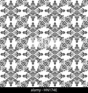 Flourish lace line pattern. Abstract floral geometric seamless  background. Fantastic flowers and hearts ornament Stock Vector