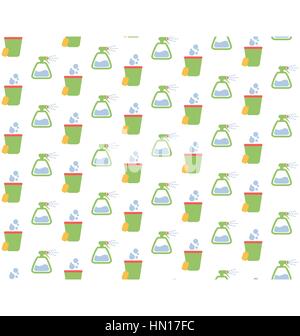 Spring seamless pattern with cleaning tools isolated on white Stock Vector