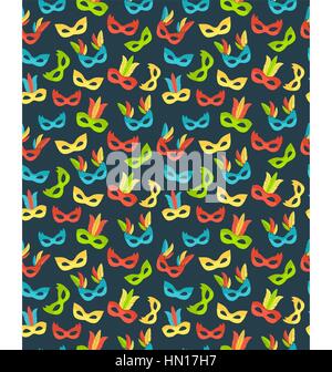 Seamless carnival masks pattern isolated on blue Stock Vector