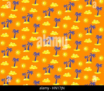 Seamless bright summer pattern with palms and suns isolated on o Stock Vector