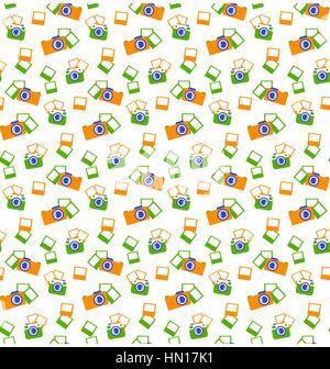 Seamless photo cameras pattern isolated on white Stock Vector