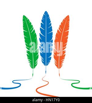 Three colored feathers Stock Vector