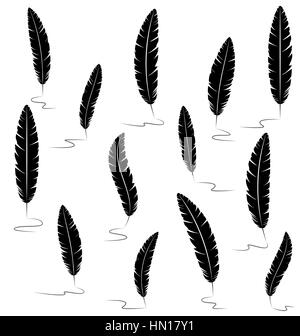 Black writting feathers on white Stock Vector