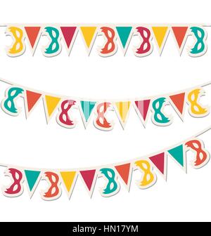 Multicolored buntings with carnival masks isolated on white Stock Vector