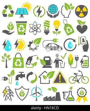 Eco Friendly Bio Green Energy Sources Icons Signs Set Isolated o Stock Vector