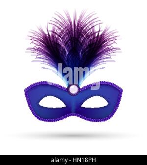 Blue carnival mask with fluffy feathers isolated on white Stock Vector