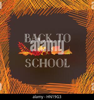 Back to school. Banner with  autumn leaves over chalkboard background. Vector. Stock Vector