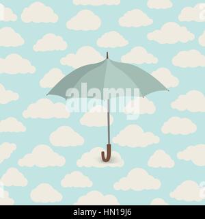Cloudy sky pattern with umbrella. Rainy weather concept. Sky with clounds seamless background Stock Vector