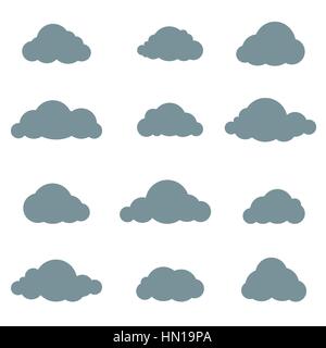 Cloud set. Dar rainy clouds isolated over white background Stock Vector