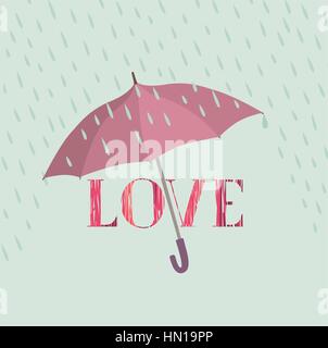 Love sign over rain under umbrella protection. Love icon isolated over white background. Valentine's day greeting card design Stock Vector