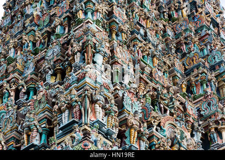 Close-up of deities, West Tower of Meenakshi Amman Temple, Madurai, Tamil Nadu, India Stock Photo