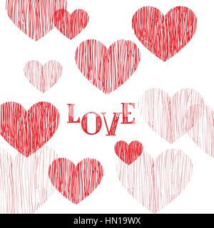 Love pattern. Happy Valentines day card. Love heart pencil sketch background. Valentine's day greeting card design Stock Vector