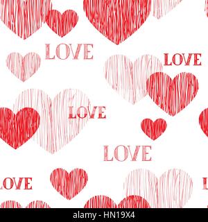 Love heart seamless pattern. Happy Valentines day wallpaper. Love heart pencil sketch tiled background. Valentine's day ornament Stock Vector