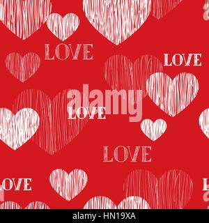 Love heart seamless pattern. Happy Valentines day wallpaper. Love heart pencil sketch tiled background. Valentine's day ornament Stock Vector