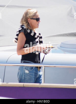 Sharon Stone on the Roberto Cavalli yacht in the harbor at the 66th Cannes Film Festival in Cannes, France on May 21, 2013. Photo by Francis Specker Stock Photo