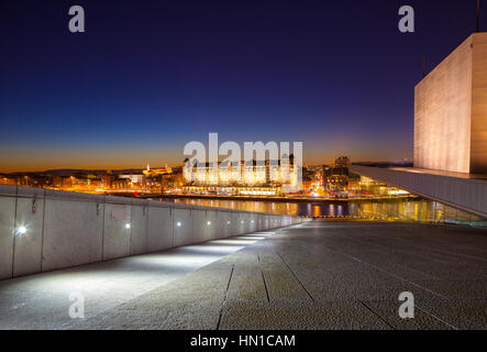 Night Oslo, Norway. View from Opera House Stock Photo