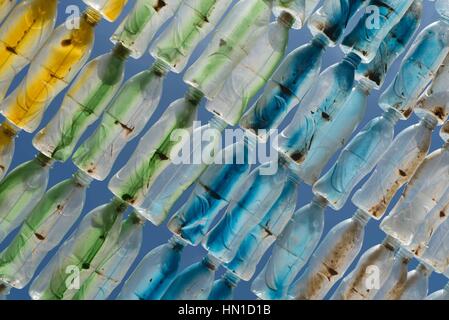Recycled decorative canopy made from used plastic bottles at the Coconut School, Silk Island, Cambodia Stock Photo