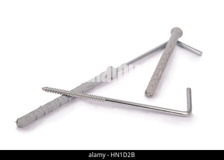 Screws and dowels isolated on white. Clipping path Stock Photo
