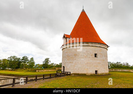 Bishop Castle in Kuressaare on Saaremaa Island, Estonia, Europe. Beautiful red tower Stock Photo