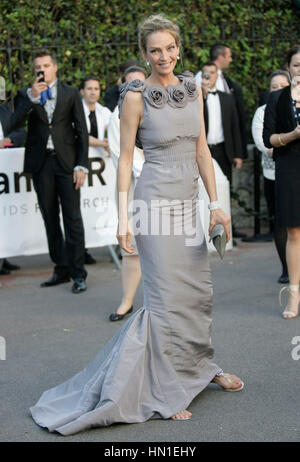 Uma Thurman arrives at the AMfar gala at the Hotel Du Cap in Antibes, France on May 19, 2011. Photo by Francis Specker Stock Photo