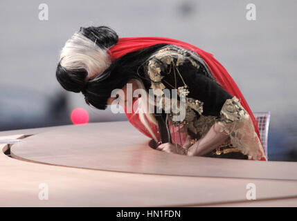 Lady Gaga performs during a television interview with French TV's Canal + Le Grand Journal at the Cannes Film Festival in Cannes, France on May 11, 2011. Photo by Francis Specker Stock Photo