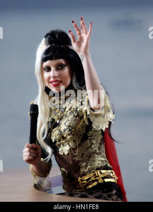 Lady Gaga during a television interview with French TV's Canal + Le Grand Journal at the Cannes Film Festival in Cannes, France  on May 11, 2011. Photo by Francis Specker Stock Photo