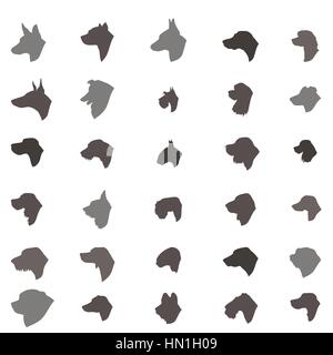 Dog head silhouette icon set. Dog breed set. Different dos breed vector collection Domestic animal  isolated illustration Stock Vector