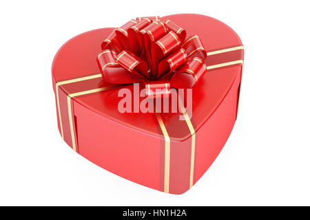Valentine's Day concept. Red gift box in the shape of heart, 3D rendering isolated on white background Stock Photo