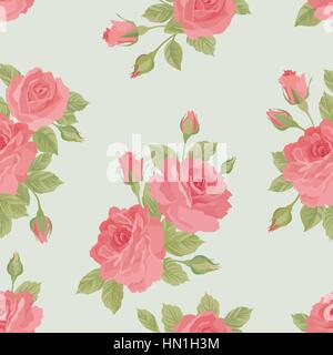 Floral pattern. Flower rose posy watercolor plant pattern in retro style. Flourish ornamental background Stock Vector