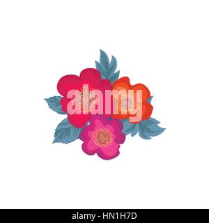 Flower posy for festive pattern design. Floral bouquet isolated over white background. Flowers with leaves design element for flourish greeting card Stock Vector