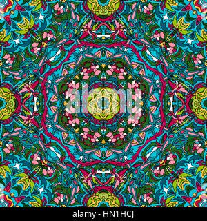 festival art seamless mandala pattern. Ethnic geometric print. Colorful frame background Stock Vector