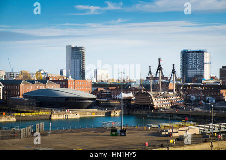 portsmouth historic dockyard with HMS Victory and the new Mary Rose museum Stock Photo