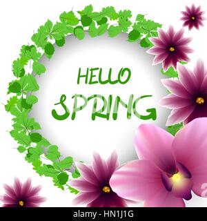 Hello spring border lillac flower orchid Stock Vector