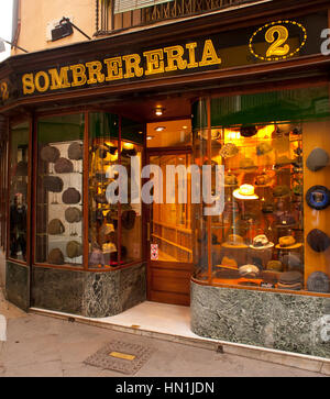 Sombrereria Hat shop in the Gothic quarter barcelona at Carrer del Call, 2, 08002 Barcelona, Spain Stock Photo